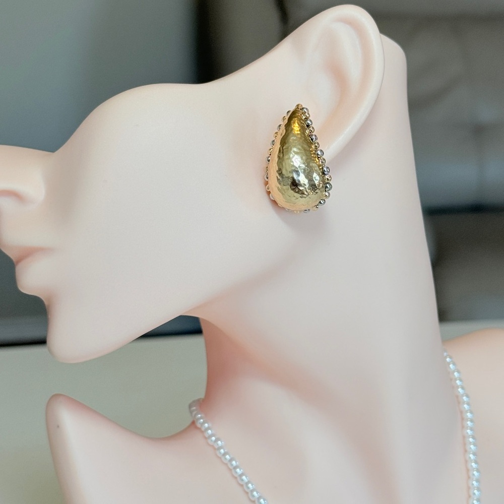 Gold Teardrop Hammered Earrings - Women Jewelry